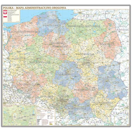 Polska administracyjno-drogowa mapa ścienna 1:500 000, 144,5x137 cm