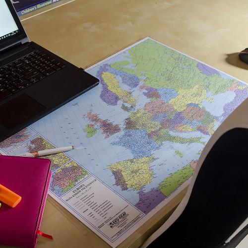 Aranż - Europa mapa polityczna i kodów pocztowych - dwustronna podkładka na biurko, 60x42 cm, EkoGraf