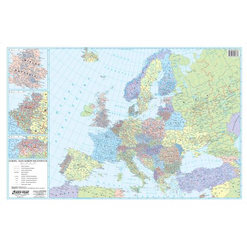 Europa mapa polityczna i kodów pocztowych - dwustronna podkładka na biurko, 60x42 cm, EkoGraf