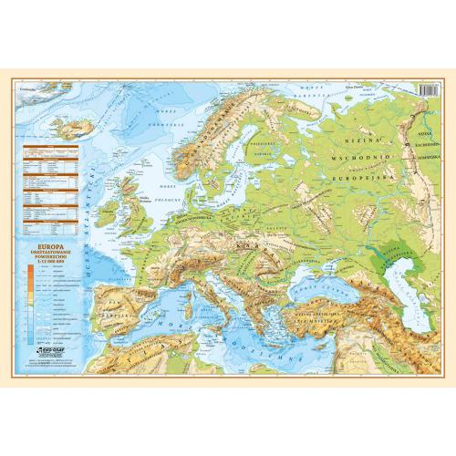 Europa polityczno / fizyczna mapa - dwustronna podkładka na biurko, 59x39 cm, EkoGraf