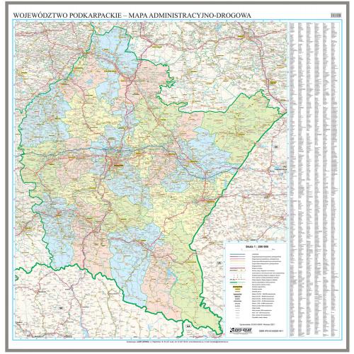 Województwo podkarpackie mapa ścienna 1:200 000, 112x110 cm