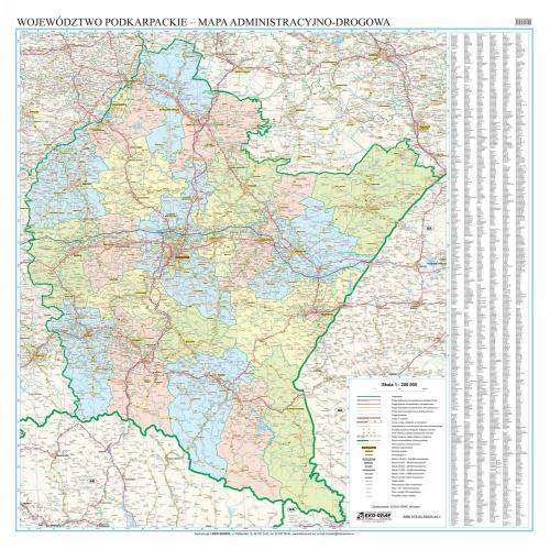 Województwo podkarpackie mapa ścienna 1:200 000, 112x110 cm