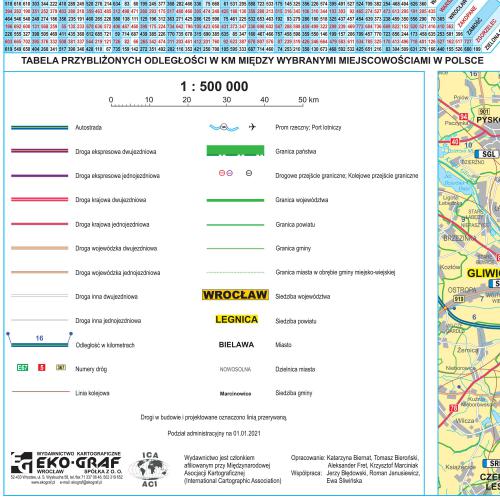 Polska mapa ścienna administracyjno-drogowa z tablicami rejestracyjnymi 1:500 000, 145x140cm, EkoGraf