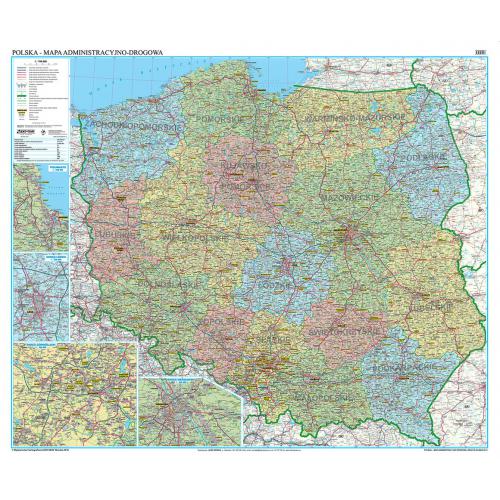 Polska adminstracyjno - drogowa mapa ścienna - naklejka 120x100 cm, 1:700 000