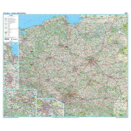 Polska. Mapa ścienna z drogami 1:700 000, 117x100 cm, EkoGraf