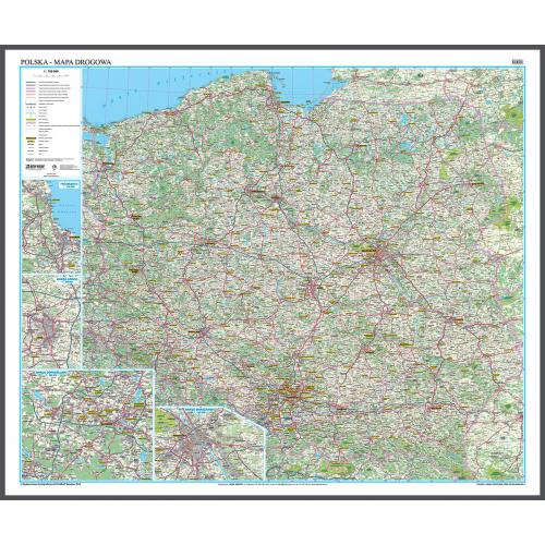 Polska. Mapa ścienna z drogami 1:700 000, 117x100 cm, EkoGraf