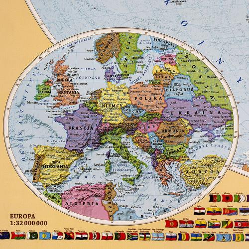 Świat mapa ścienna dwustronna fizyczno-polityczna, 1:60 000 000, 58x38 cm
