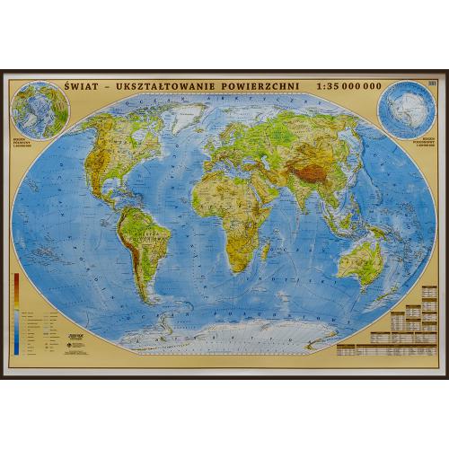 Świat. Mapa fizyczna 1:35 000 000, 100x70 cm, EkoGraf
