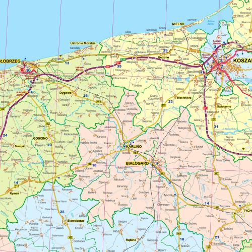 Województwo zachodniopomorskie mapa ścienna 1:200 000, 128x127 cm, EkoGraf
