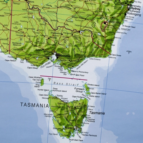 Australia. Mapa ścienna 1:7 000 000, 120x100 cm, zbliżenie Tasmania, SwiatMap.pl