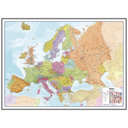 Europa mapa ścienna polityczno-drogowa 135x98 cm w ramie aluminiowej, SwiatMap.pl