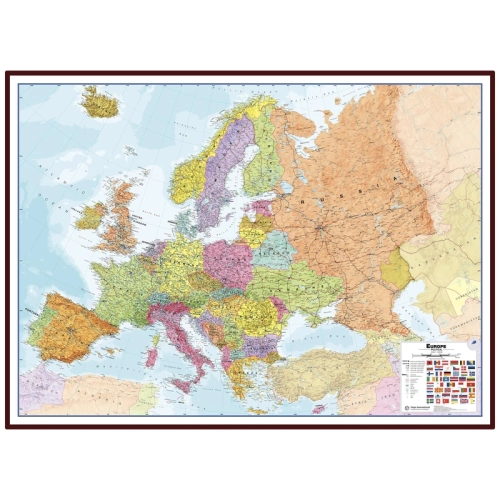 Europa mapa ścienna polityczno-drogowa 135x98 cm w drewnianej ramie, SwiatMap.pl