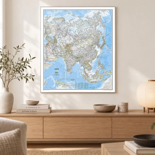 /AI/ Azja Classic. Mapa ścienna polityczna 1:13 812 000, 97×84 cm, aranżacja: salon, rama aluminiowa, SwiatMap.pl