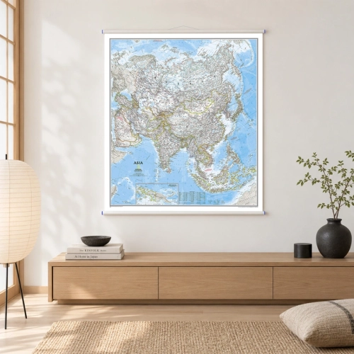 /AI/ Azja Classic. Mapa ścienna polityczna 1:13 812 000, 97×84 cm, aranżacja: salon, rurki, SwiatMap.pl