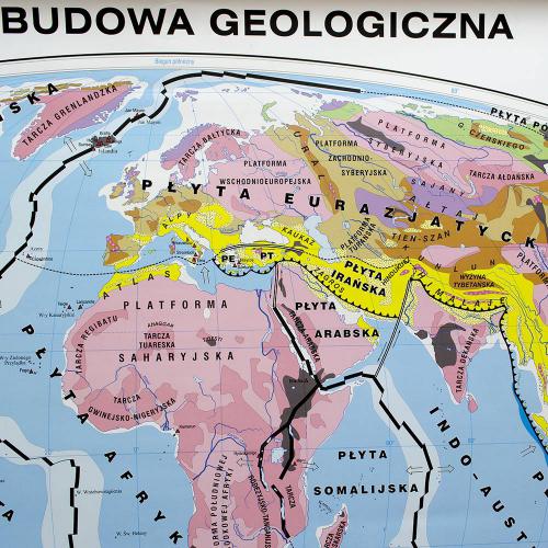 Świat. Budowa geologiczna/Wielkie formy ukształtowania powierzchni mapa ścienna, 1:24 000 000, 160x120 cm