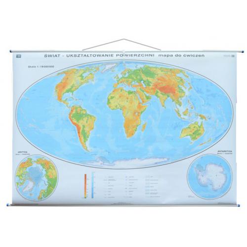 Świat mapa ścienna fizyczna, 1:19 000 000, 200x140 cm