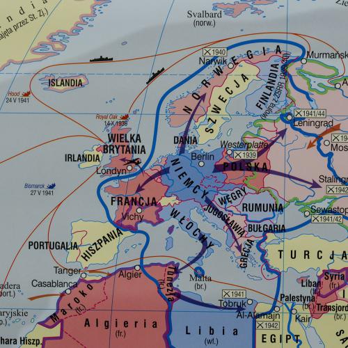Świat podczas II wojny światowej mapa ścienna dwustronna 1:24 000 000, 160x120 cm