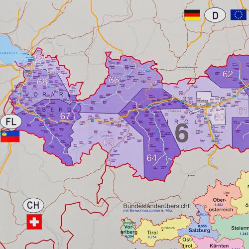 Austria. Mapa kody pocztowe 1:620 000, Stiefel