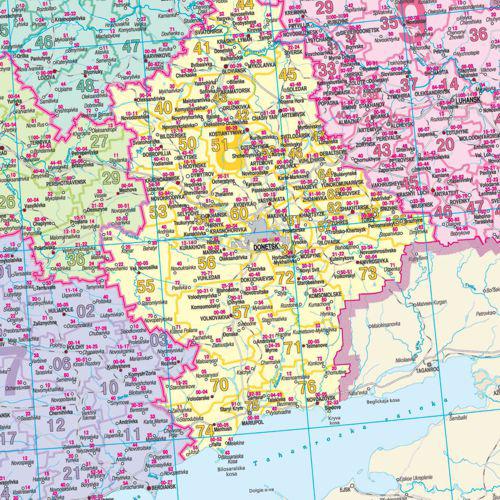 Ukraina. Mapa kody pocztowe 1:1 000 000, 140x100 cm
