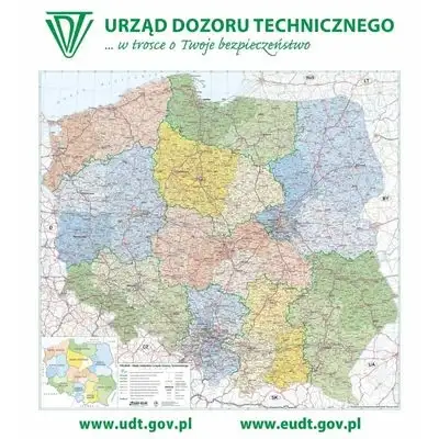 Mapa Polski z podziałem na regiony sprzedaży i logo firmy