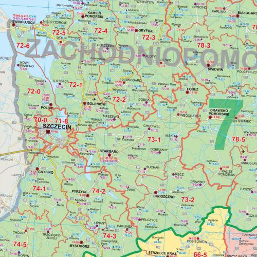 Polska mapa ścienna administracyjno-drogowa z kodami pocztowymi 1:500 000, 168x140 cm, EkoGraf