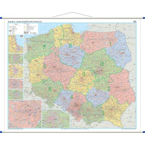 Polska mapa ścienna administracyjno-drogowa z kodami pocztowymi 1:500 000, 168x140 cm, EkoGraf