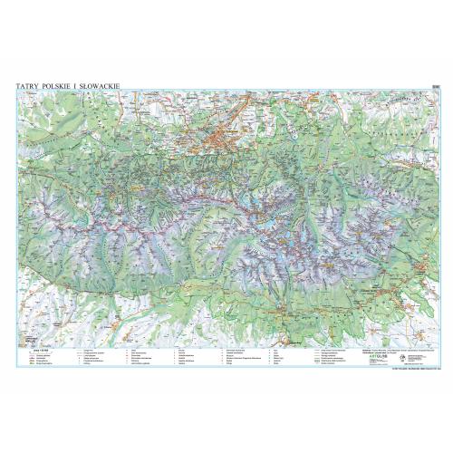 Tatry polskie i słowackie mapa ścienna 1:50 000, 100x70 cm, ArtGlob