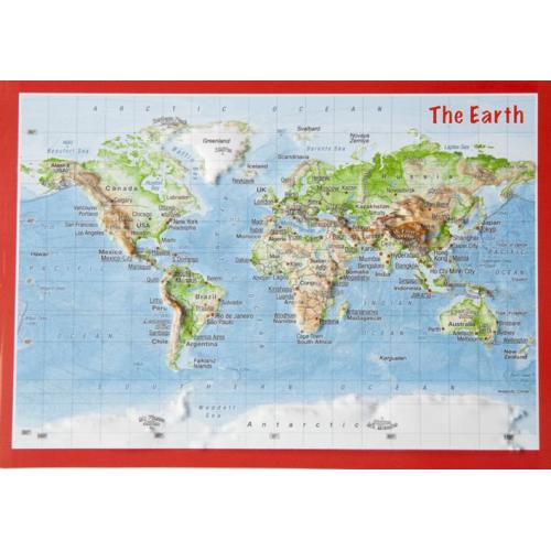Świat mapa plastyczna 3D - pocztówka, 14,8x10,5 cm, GeoRelief
