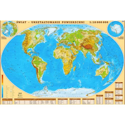 Świat. Mapa ścienna fizyczna 1:18 000 000, 194x133 cm, EkoGraf