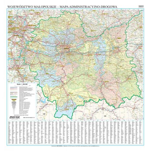 Województwo małopolskie mapa ścienna 1:200 000, 99,5x104 cm, EkoGraf