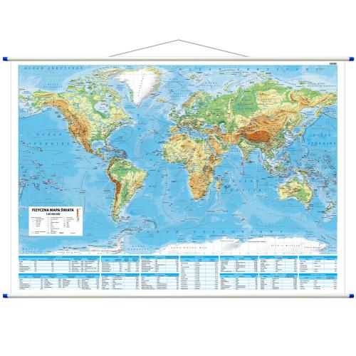 Świat mapa ścienna fizyczna 1:30 000 000, 140x100 cm, ArtGlob