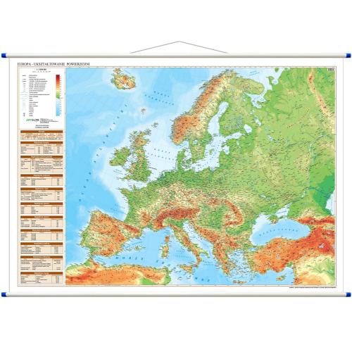 Europa. Mapa ścienna, szkolna dwustronna fizyczna do ćwiczeń, 1:3 250 000, 194x139 cm, ArtGlob