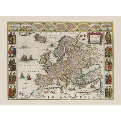 Europa według Guilielmo Blaeuw. Mapa ścienna na płótnie, 100x70 cm, ArtGlob