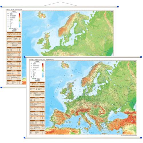Europa. Mapa ścienna, szkolna dwustronna fizyczna do ćwiczeń, 1:3 250 000, 194x139 cm, ArtGlob