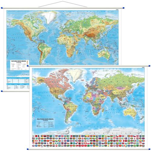 Świat. Mapa ścienna polityczno - fizyczna dwustronna, 1:42 000 000, 100x70 cm, ArtGlob